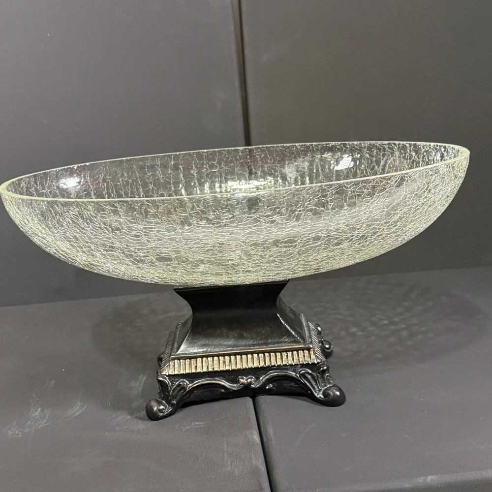 Elegant Crackle Glass Bowl with Black Base